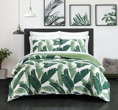 Chic Home Design Borrego Palm 9 Piece Quilt Set Stitched Palm Tree Print Bed In A Bag In Green