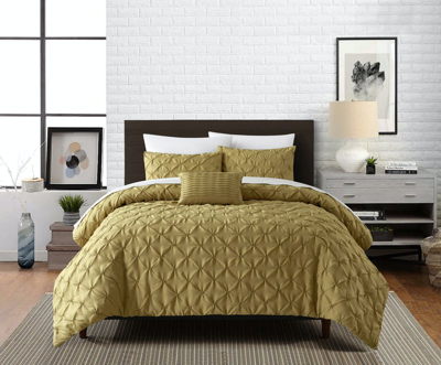 Chic Home Design Bradley 4 Piece Comforter Set Diamond Pinch Pleat Pattern Design Bedding In Yellow
