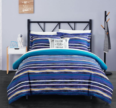 Chic Home Design Chona 3 Piece Reversible Duvet Cover Set Bohemian Inspired Contemporary Striped Ika In Blue