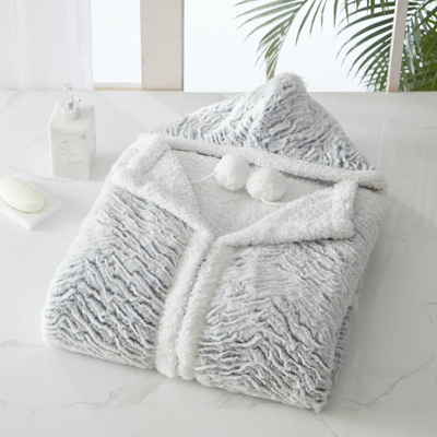 Chic Home Design Brea Snuggle Hoodie Animal Pattern Robe Cozy Super Soft Ultra Plush Micromink Coral In Gray