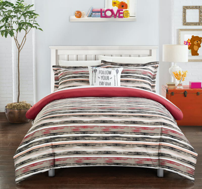 Chic Home Design Chona 3 Piece Reversible Duvet Cover Set Bohemian Inspired Contemporary Striped Ika In Red