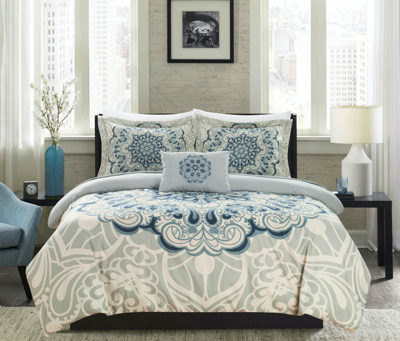 Chic Home Design Fanny 8 Piece Reversible Duvet Cover Set Large Scale Boho Inspired Medallion Paisle In Blue