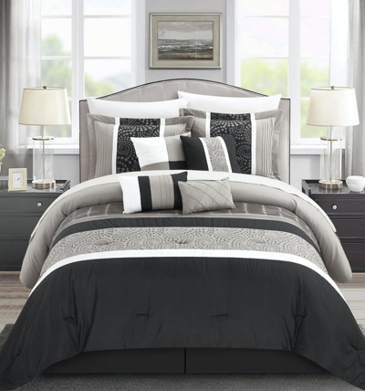 Chic Home Design Euphrasia 8-piece Embroidered Comforter Set Embroidery Pintuck Bedding In Black