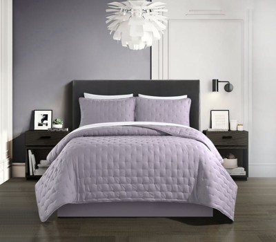 Chic Home Design Chyle 3 Piece Quilt Set Tufted Cross Stitched Design Bedding In Purple