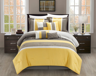 Chic Home Design Euphrasia 8-piece Embroidered Comforter Set Embroidery Pintuck Bedding In Yellow