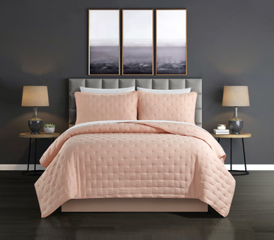 Chic Home Design Chyle 3 Piece Quilt Set Tufted Cross Stitched Design Bedding In Pink
