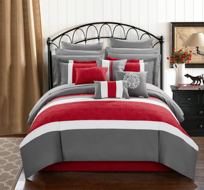 Chic Home Design Keira 16 Piece Comforter Complete Bed In A Bag Quilted Embroidered Designer Embelli In Red
