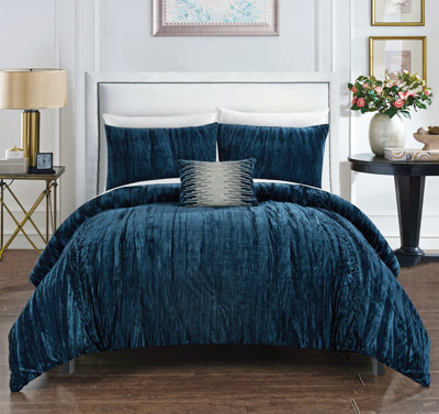 Chic Home Design Kerk 4 Piece Comforter Set Crinkle Crushed Velvet Bedding In Blue