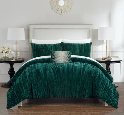 Chic Home Design Kerk 4 Piece Comforter Set Crinkle Crushed Velvet Bedding In Green