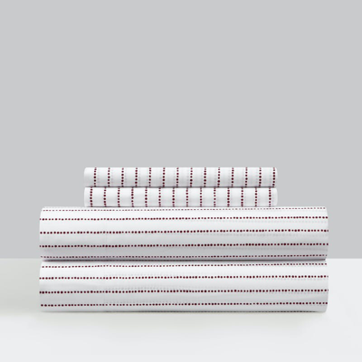 Chic Home Design Kailey 3 Piece Sheet Set Solid White With Dot Striped Pattern Print Design In Red