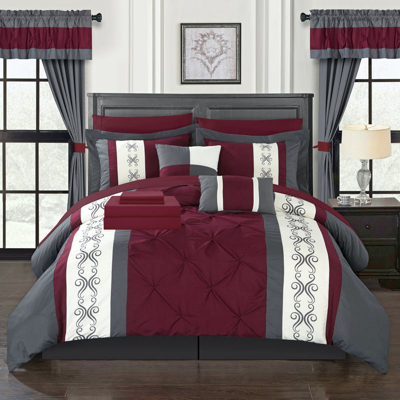 Chic Home Design Kaia 20 Piece Comforter Set Color Block Pinch Pleat Pintuck Design Bed In A Bag Bed In Red