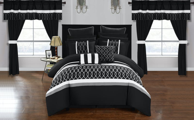 Chic Home Design Lance 24 Piece Comforter Complete Bed In A Bag Pleated Ruffled Designer Embellished In Black