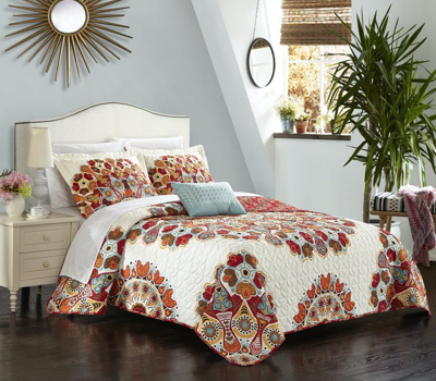 Chic Home Design Alain 8 Piece Reversible Quilt Cover Set Microfiber Large Scale Paisley Print With  In Red