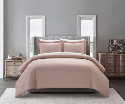 Chic Home Design Laurel 7 Piece Duvet Cover Set Graphic Herringbone Pattern Print Design Bed In A Ba In Pink