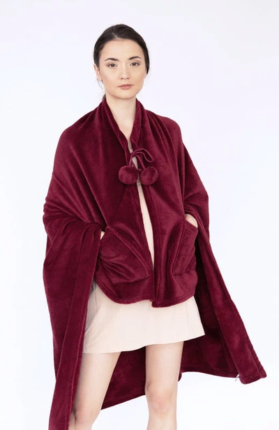 Chic Home Design Denali Wrap Snuggle Robe Cozy Super Soft Ultra Plush Faux Fur Fleece Wearable Blank In Burgundy