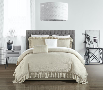 Chic Home Design Kensley 5 Piece Comforter Set Washed Crinkle Ruffled Flange Border Design Bedding In Neutral