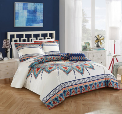 Chic Home Design Agave 4 Piece Reversible Duvet Cover Set 100% Cotton Bohemian Inspired Contemporary In Blue