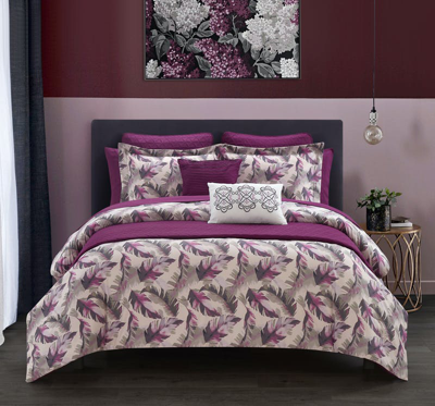 Chic Home Design Kala 12 Piece Comforter And Quilt Set Watercolor Leaf Print Geometric Pattern Bed I In Purple