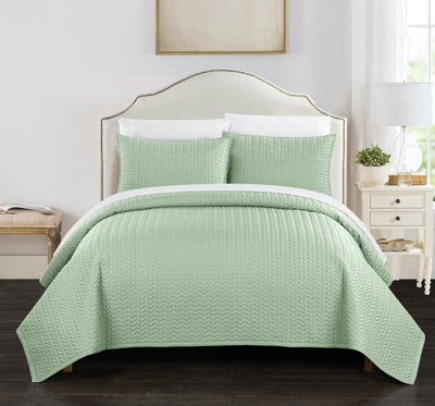 Chic Home Design Lapp 3 Piece Quilt Cover Set Geometric Chevron Quilted Bedding In Green