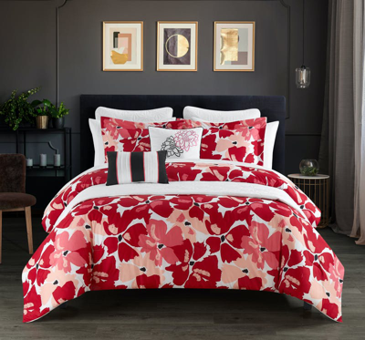 Chic Home Design Malea 12 Piece Comforter And Quilt Set Contemporary Floral Print Bed In A Bag In Pink