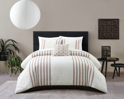 Chic Home Design Sofia 4 Piece Cotton Comforter Set Clip Jacquard Striped Pattern Design Bedding In Pink