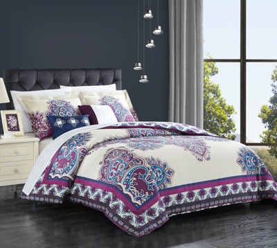 Chic Home Design Sati 5 Piece Reversible Comforter Set 100% Cotton Bohemian Inspired Contemporary Pa In Purple