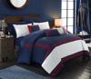 Chic Home Design Georgette 10 Piece Comforter Set Complete Bed In A Bag Pieced Color Block Banding B In Blue