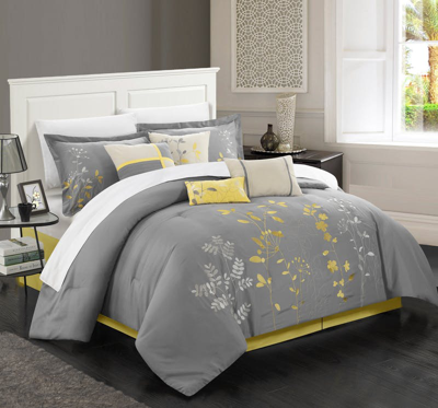 Chic Home Design Fortuno 8-piece Embroidered Comforter Set In Gray