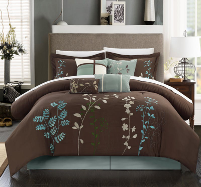 Chic Home Design Fortuno 8-piece Embroidered Comforter Set In Brown