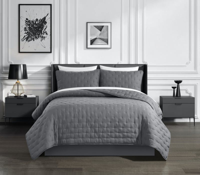 Chic Home Design Chyle 7 Piece Quilt Set Tufted Cross Stitched Design Bed In A Bag In Gray