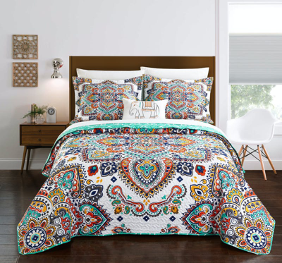Chic Home Design Maha 4 Piece Reversible Quilt Set Globally Inspired Paisley Print Contemporary Geom In Green