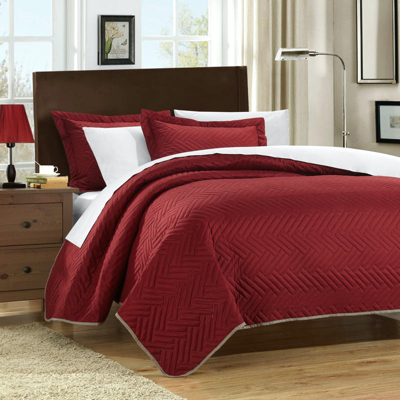 Chic Home Design Chevron Blocks 2 Piece Cupertino Reversible Quilt In Red