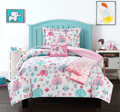 Chic Home Design Mahmud 4 Piece Comforter Set Cute Elephant Owl Friends Youth Design Bedding In Pink