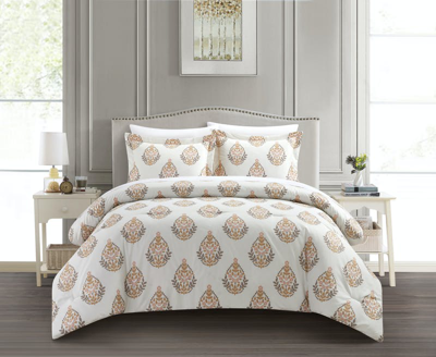 Chic Home Design Amelia 7 Piece Duvet Cover Set Floral Medallion Print Design Bed In A Bag Bedding W In Brown