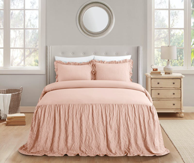 Chic Home Design Ashford 3 Piece Quilt Set Crinkle Crush Ruffled Drop Design Bedding In Pink