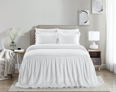 Chic Home Design Ashford 3 Piece Quilt Set Crinkle Crush Ruffled Drop Design Bedding In White