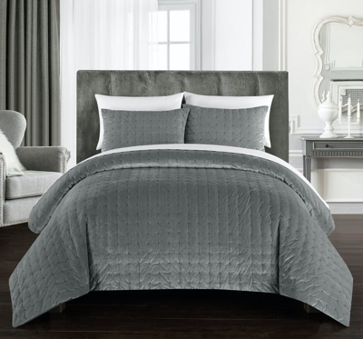 Chic Home Design Cynna 3 Piece Comforter Set Luxurious Hand Stitched Velvet Bedding In Gray