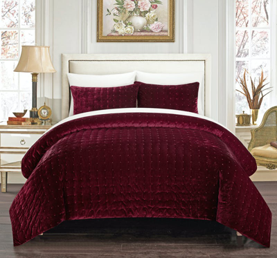 Chic Home Design Cynna 3 Piece Comforter Set Luxurious Hand Stitched Velvet Bedding In Red