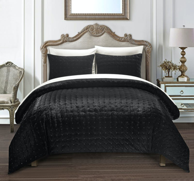 Chic Home Design Cynna 3 Piece Comforter Set Luxurious Hand Stitched Velvet Bedding In Black