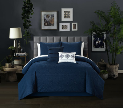 Chic Home Design Mya 9 Piece Comforter Set Embossed Medallion Scroll Pattern Design Bed In A Bag In Blue