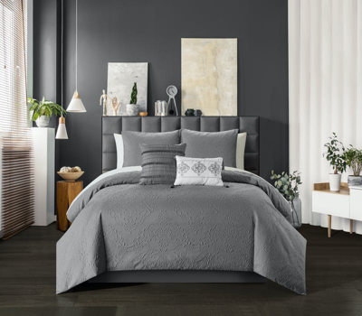 Chic Home Design Mya 9 Piece Comforter Set Embossed Medallion Scroll Pattern Design Bed In A Bag In Grey