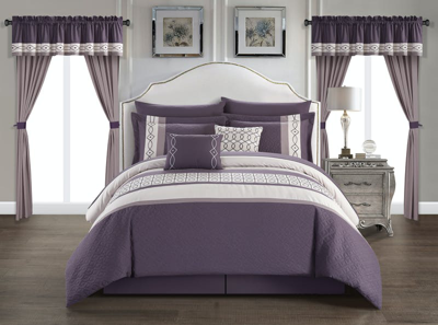 Chic Home Design Katrin 20 Piece Comforter Set Color Block Geometric Embroidered Bed In A Bag Beddin In Purple