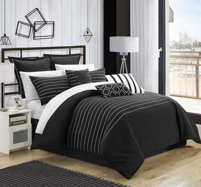 Chic Home Design Karlston 13 Piece Comforter Bed In A Bag Elegant Stitched Embroidered Design Comple In Black