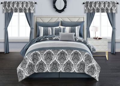 Chic Home Design Katniss 20 Piece Comforter Set Medallion Quilted Embroidered Design Complete Bed In In Grey