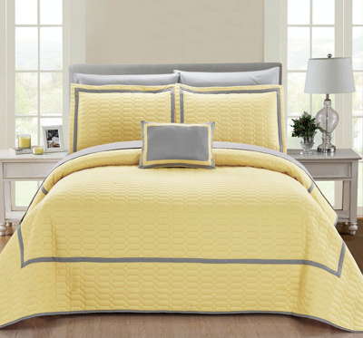 Chic Home Design Nero 6 Piece Quilt Cover Set Hotel Collection Two Tone Banded Geometric Embroidered In Yellow