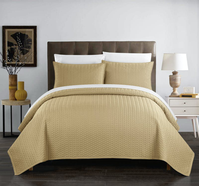 Chic Home Design Lapp 2 Piece Quilt Cover Set Geometric Chevron Quilted Bedding In Yellow
