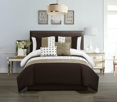 Chic Home Design Lani 9 Piece Comforter Set Color Block Pleated Ribbed Embroidered Design Bed In A B In Brown