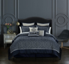 Chic Home Design Merielle 9 Piece Comforter Set Jacquard Geometric Scroll Medallion Pattern Solid Bo In Blue