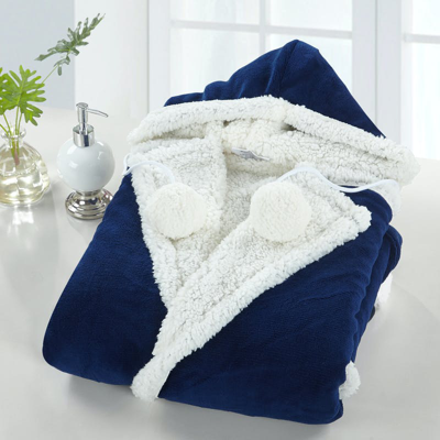 Chic Home Design Reyn Snuggle Hoodie Animal Print Robe Cozy Super Soft Ultra Plush Micromink Sherpa  In Blue