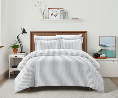 Chic Home Design Wesley 5 Piece Duvet Cover Set Contemporary Solid White With Dot Striped Pattern Pr In Grey